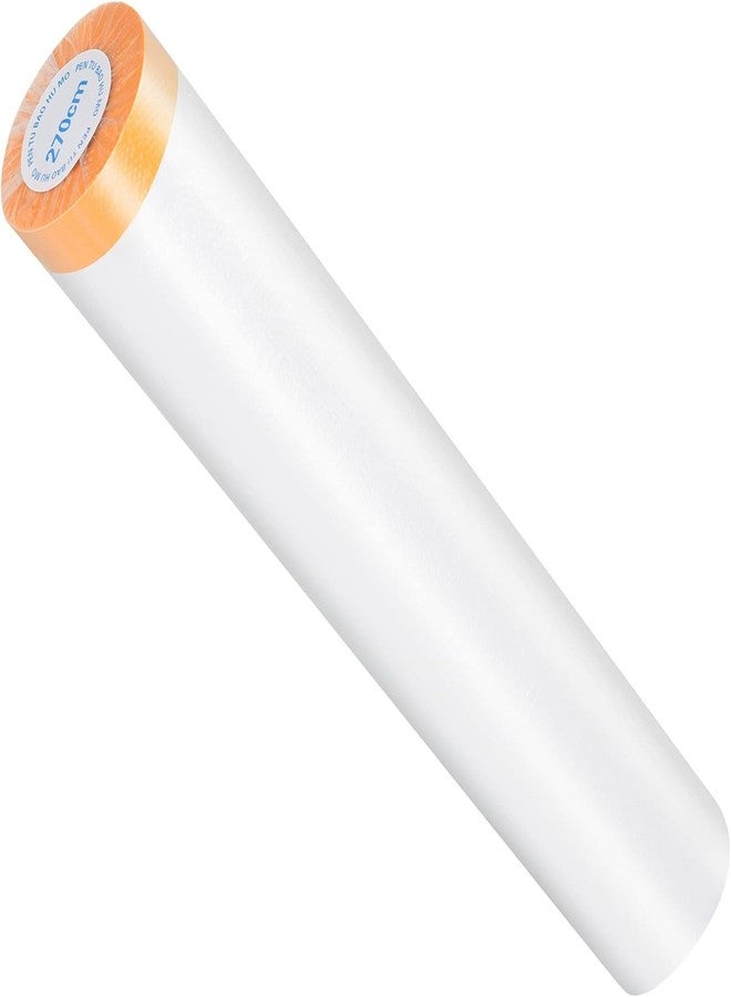 Drofail لفائف أغطية بلاستيكية مانعة للغبار من دروفيل مع شريط لاصق، 1.8 متر × 20 متر، لفائف فيلم تغطية شفافة ذاتية اللصق، فيلم حماية من الغبار والطلاء للأثاث والسيارات - Image 1